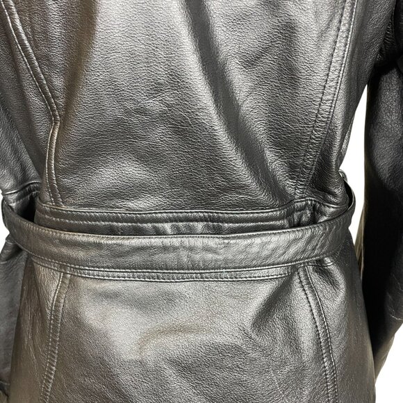 Vintage Y2K Wilsons Maxima Leather Womens Black Belted Mid Length Jacket Large - Picture 8 of 8
